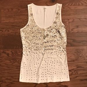 NWOT Express Sexy Basics Sequin Tank White Gold L